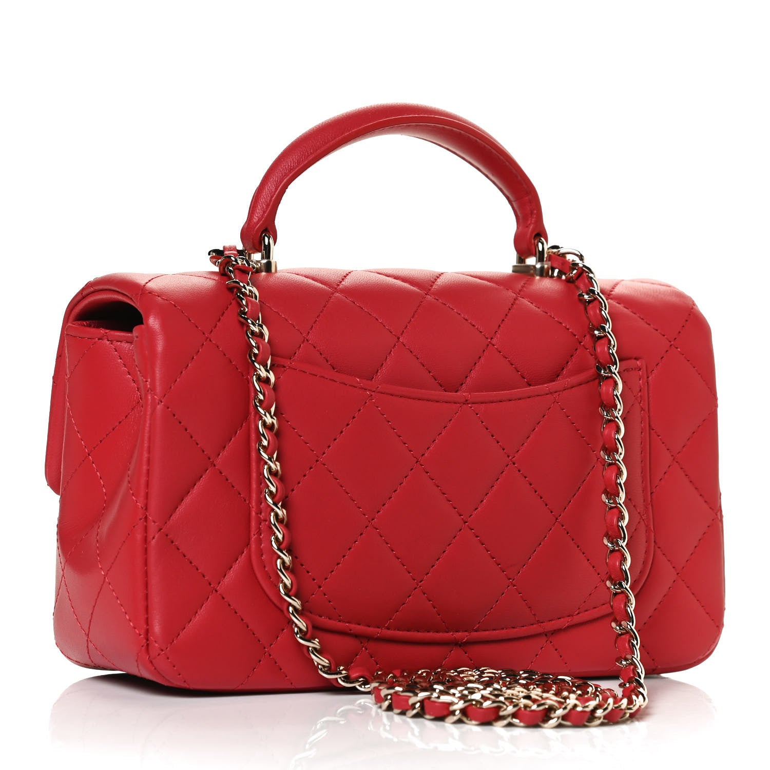 Chanel Lambskin Quilted Mini Top Handle Rectangular Flap Red 3 of 13