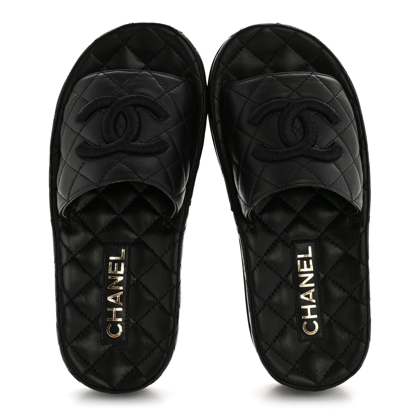 Lambskin Quilted CC Mules Sandals 35 Black