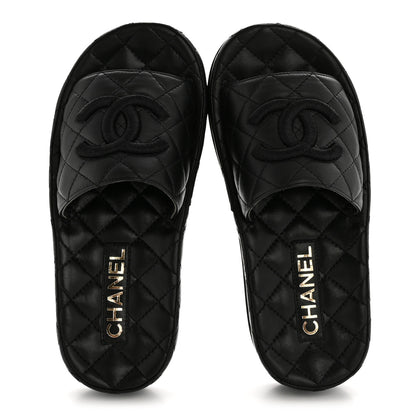 Chanel Lambskin Quilted CC Mules Sandals 35 Black 2 of 11