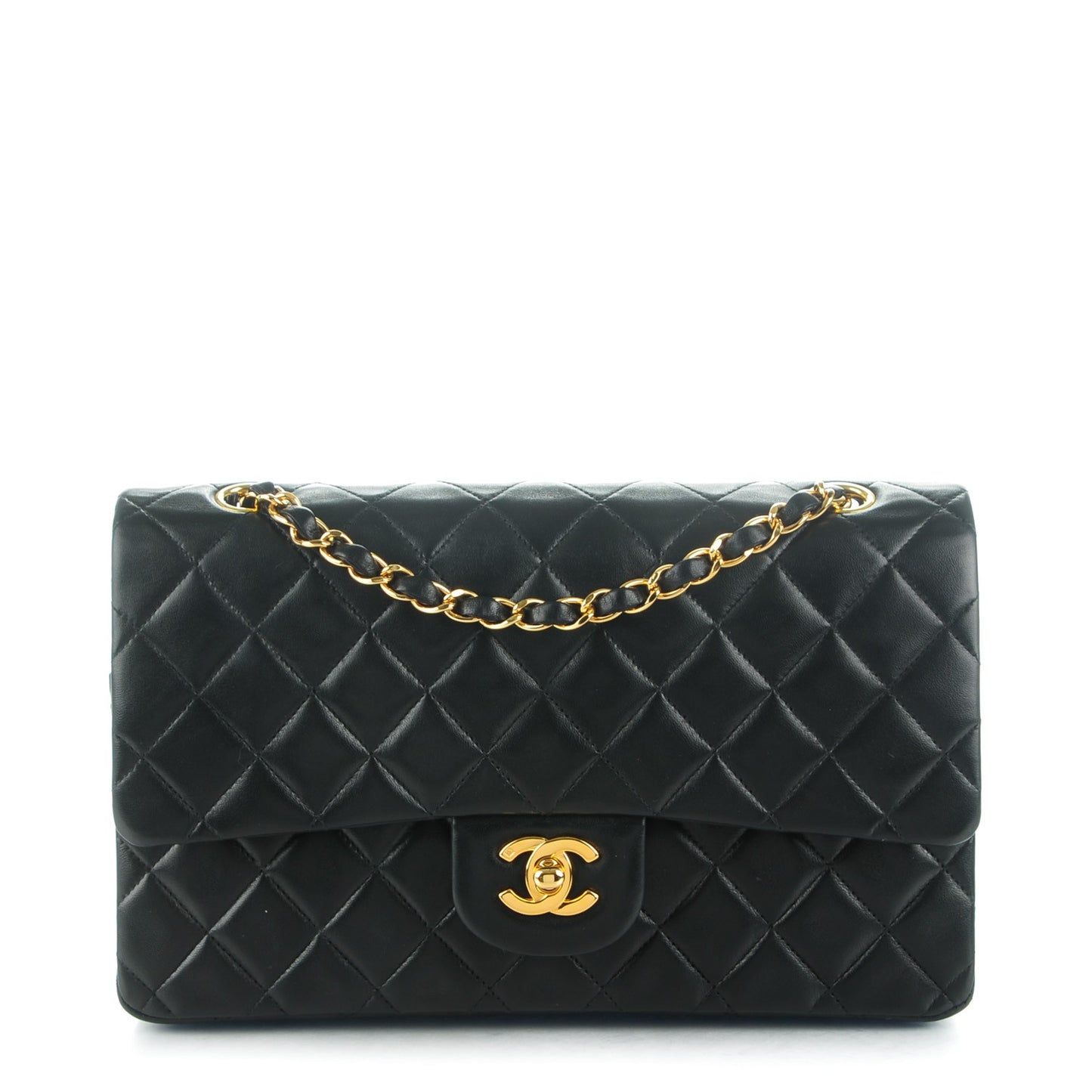 Lambskin Quilted Medium Double Flap Black