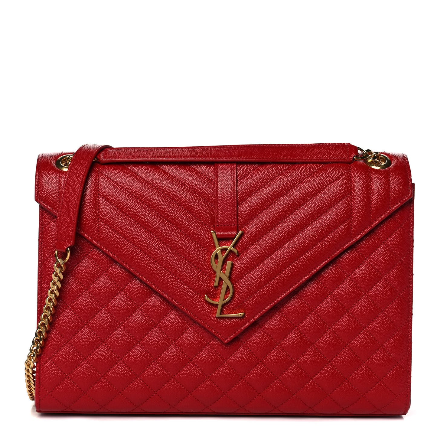 Grain De Poudre Mixed Matelasse Large Triquilt Monogram Satchel New Red