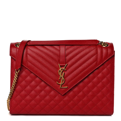 Saint Laurent Grain De Poudre Mixed Matelasse Large Triquilt Monogram Satchel New Red 1 of 10
