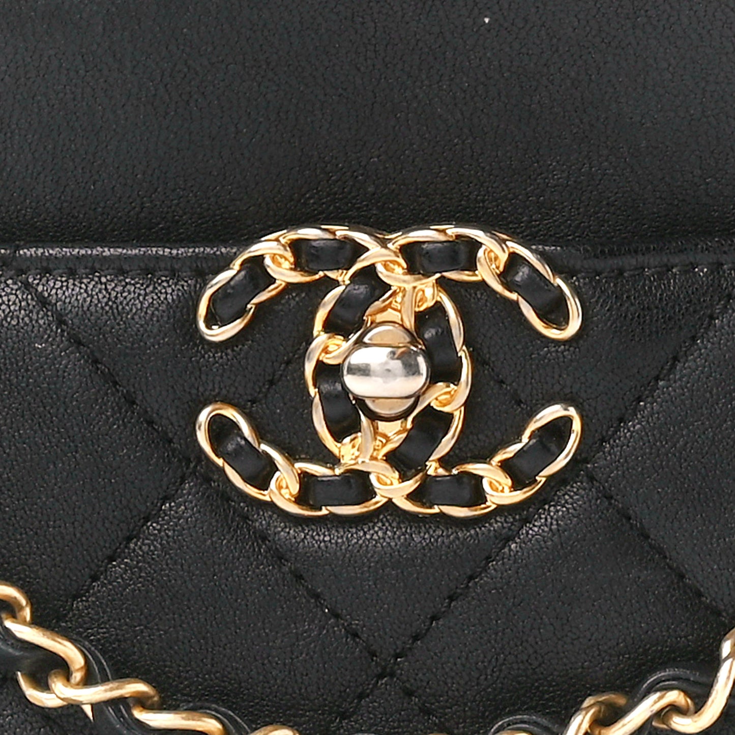 Goatskin Quilted Chanel 19 Camera Case Black