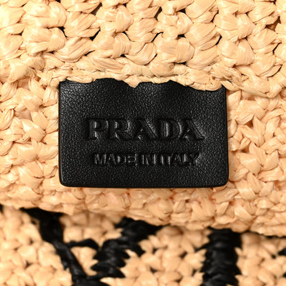 Prada Yarn Raffia Effect Crochet Embroidered Logo Tote Naturale 6 of 9