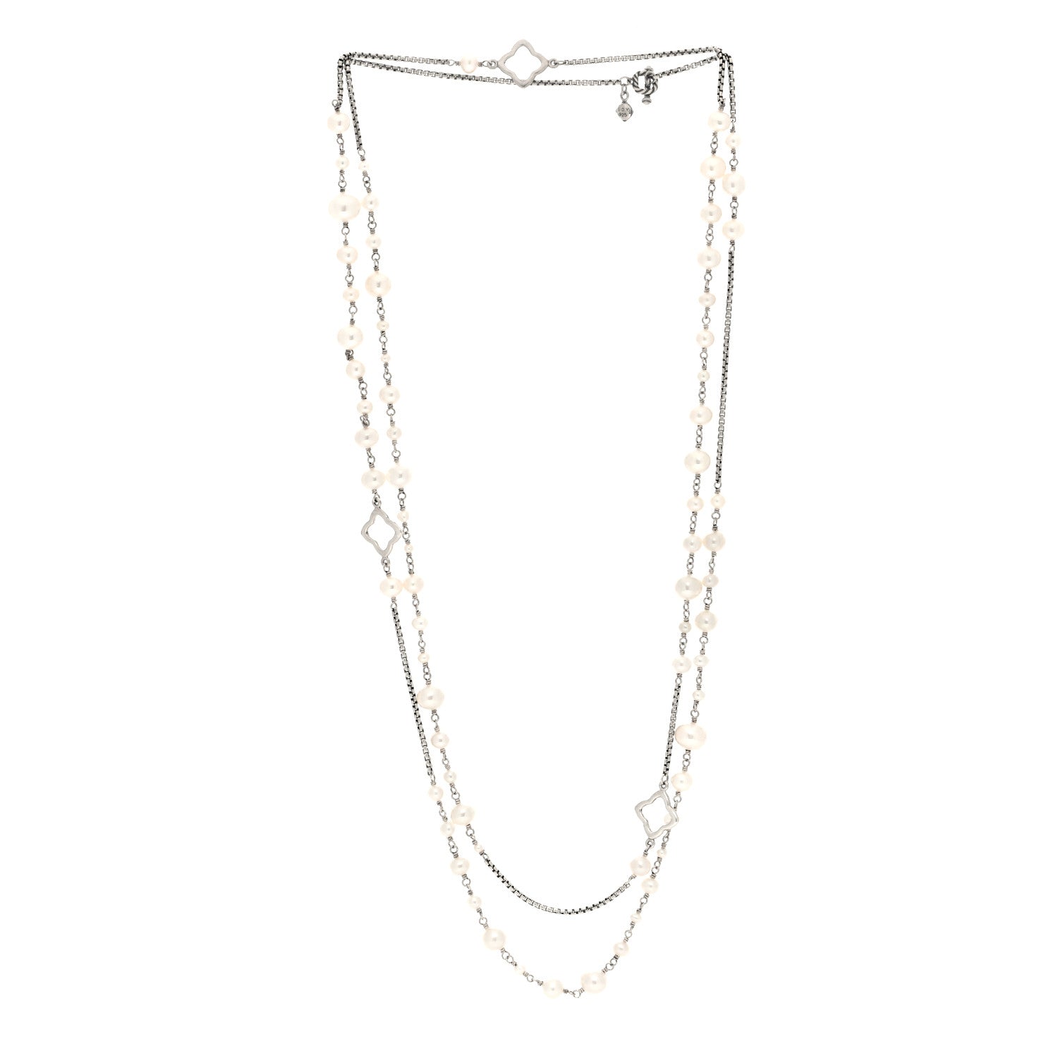 David Yurman Sterling Silver Freshwater Cultured Pearl Quatrefoil Long Chain Necklace 3 of 4