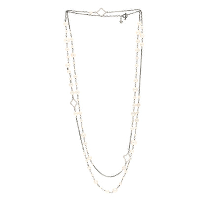 David Yurman Sterling Silver Freshwater Cultured Pearl Quatrefoil Long Chain Necklace 3 of 4