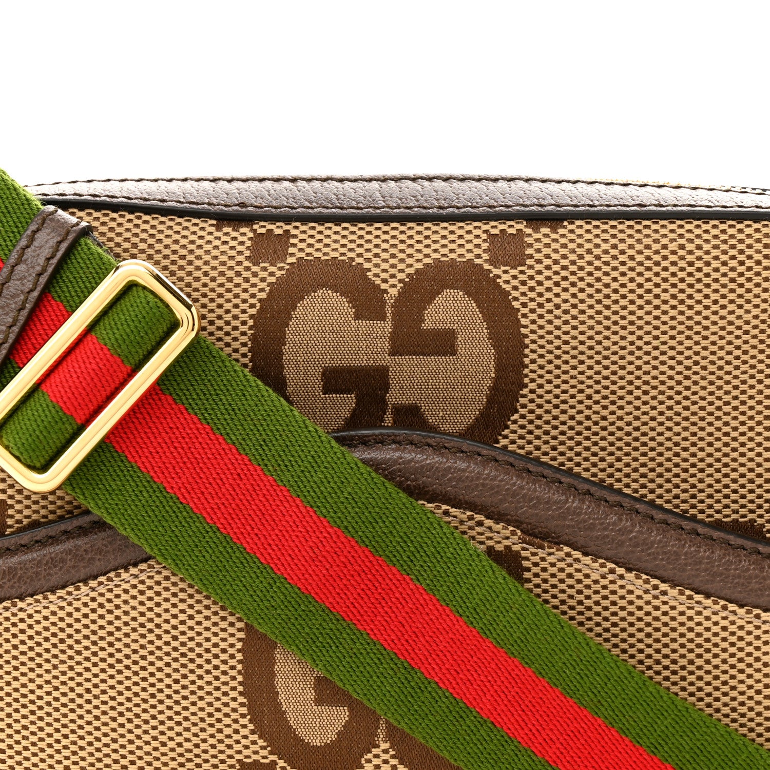 Gucci Monogram Jumbo GG Textured Dollar Calfskin Web Messenger Shoulder Bag Camel Ebony New Acero 8 of 10