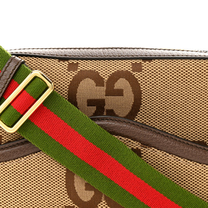 Gucci Monogram Jumbo GG Textured Dollar Calfskin Web Messenger Shoulder Bag Camel Ebony New Acero 8 of 10