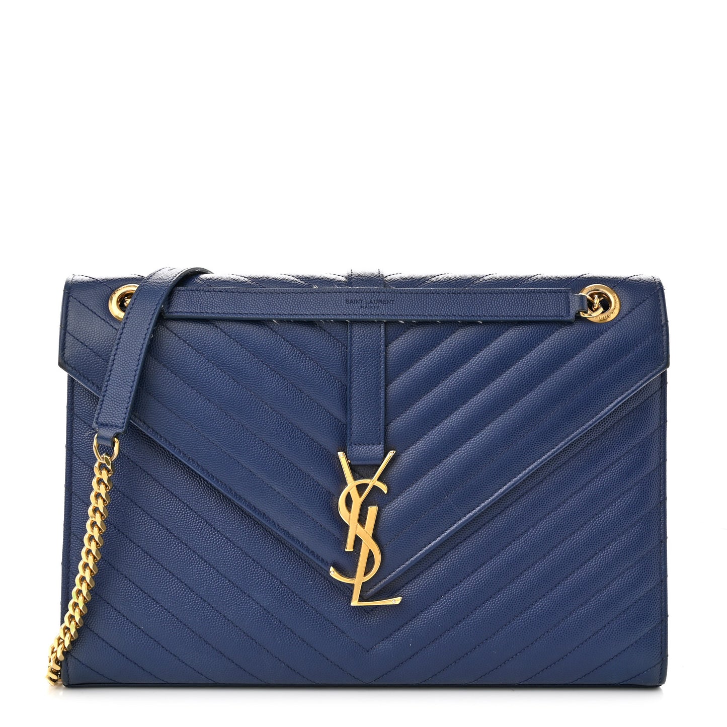 Grain De Poudre Matelasse Chevron Large Monogram Satchel Navy Blue