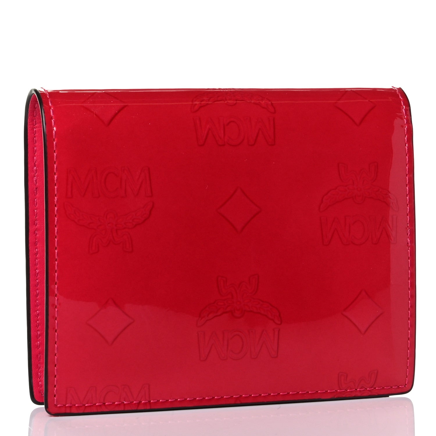 MCM Patent Monogram Bifold Wallet Red 2 of 6