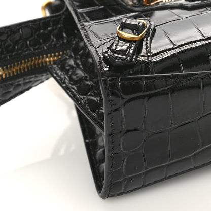 Balenciaga Shiny Supple Calfskin Crocodile Embossed Neo Classic Gold Hardware Nano City Crossbody Black 7 of 8