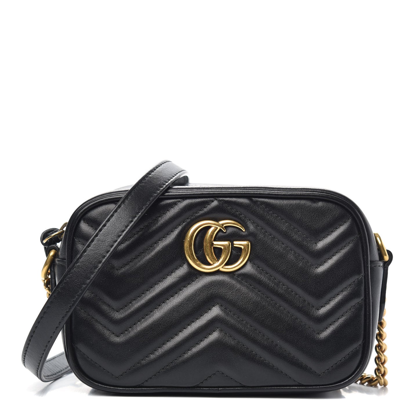 Calfskin Matelasse Mini GG Marmont Chain Shoulder Bag Black