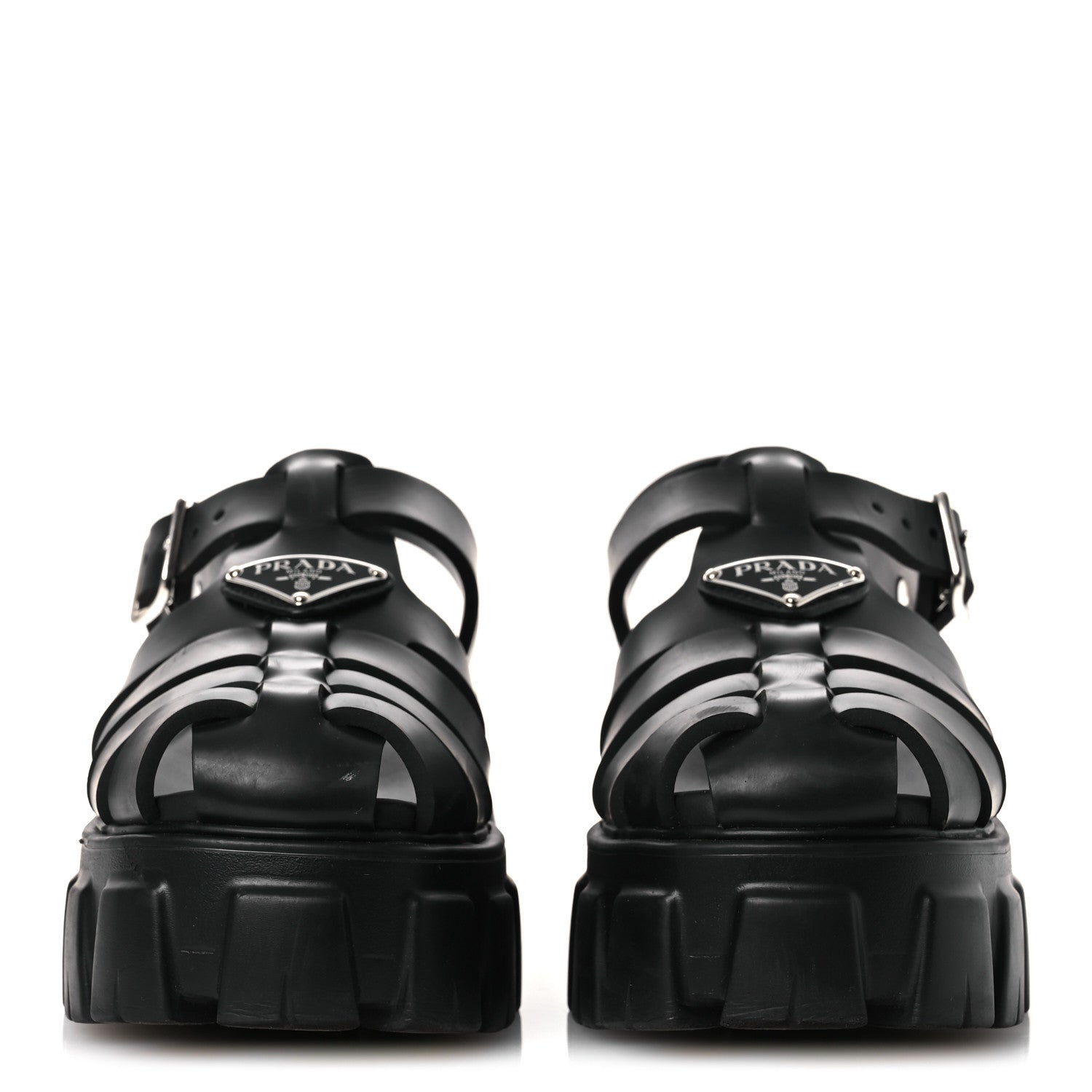 Prada Foam Rubber Triangle Logo Monolith 55mm Cage Sandals 36 Black 3 of 15