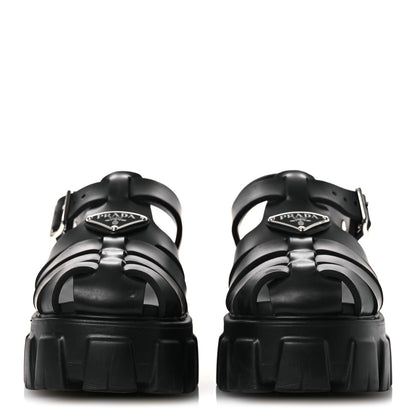 Prada Foam Rubber Triangle Logo Monolith 55mm Cage Sandals 36 Black 3 of 15