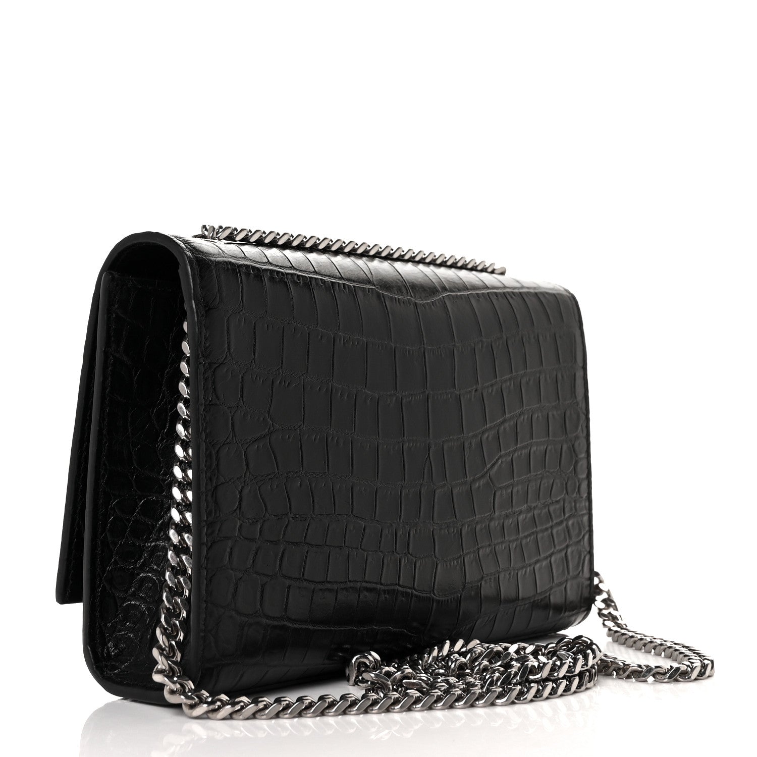 Saint Laurent Calfskin Crocodile Embossed Small Classic Monogram Kate Tassel Satchel Black 3 of 8