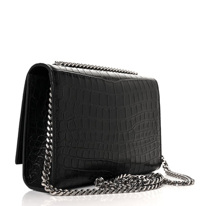 Saint Laurent Calfskin Crocodile Embossed Small Classic Monogram Kate Tassel Satchel Black 3 of 8
