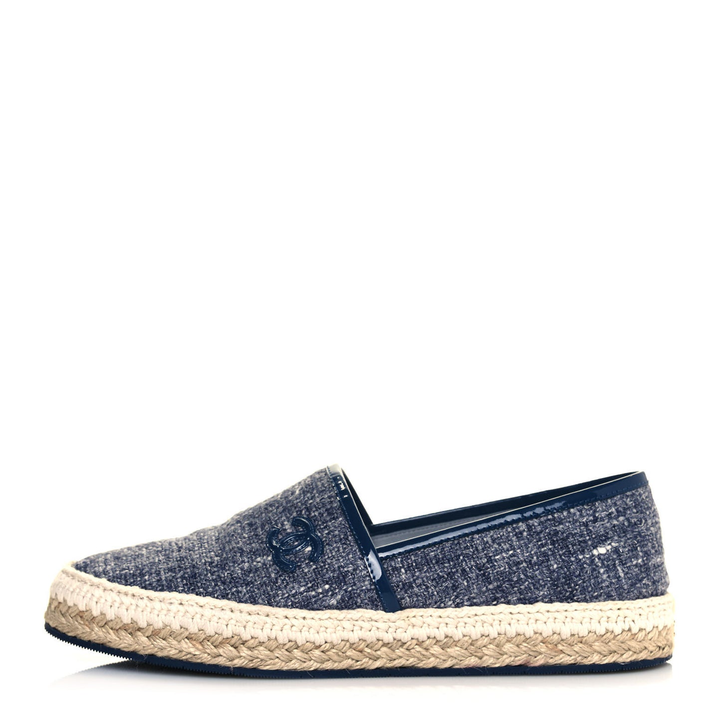 Fabric Patent Calfskin CC Espadrilles 38 Blue
