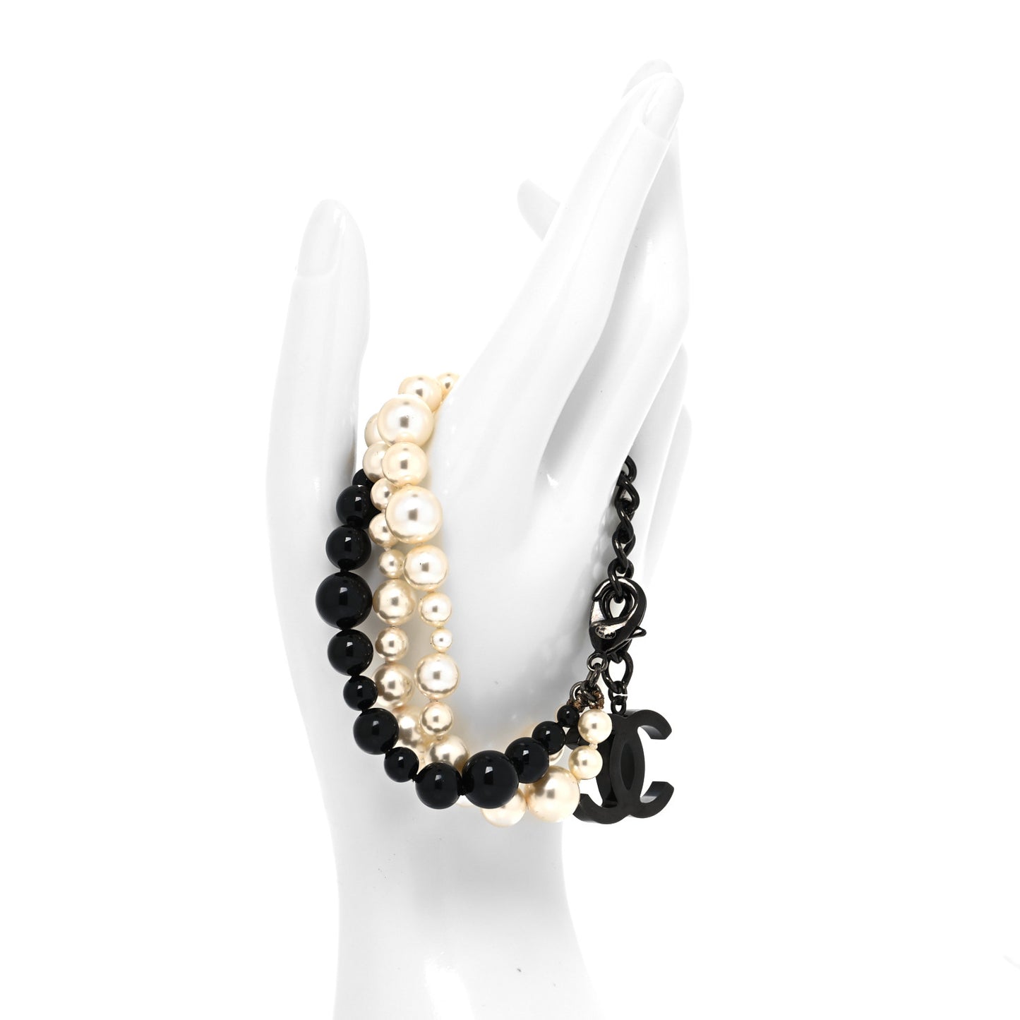 Pearl Bead CC Multistrand Bracelet Black