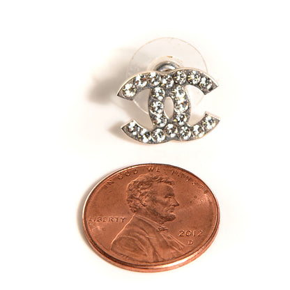 Chanel Crystal Timeless CC Earrings Silver 2 of 4