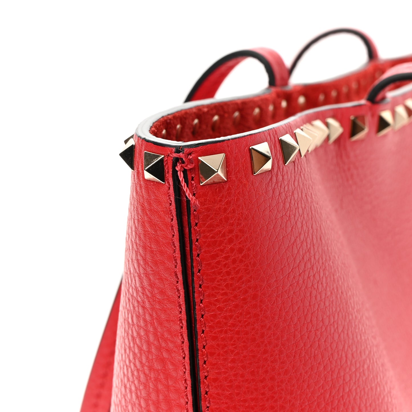 Grained Calfskin Small Rockstud Shoulder Tote Rouge Pur