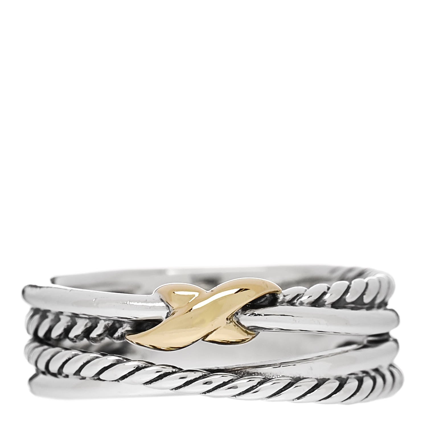 David Yurman Sterling Silver 18K Yellow Gold 6mm X Crossover Ring 55 7.25 1 of 6