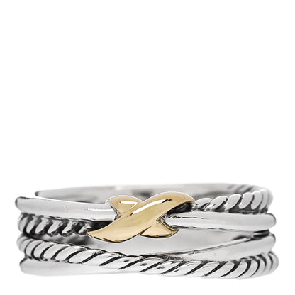 David Yurman Sterling Silver 18K Yellow Gold 6mm X Crossover Ring 55 7.25 1 of 6