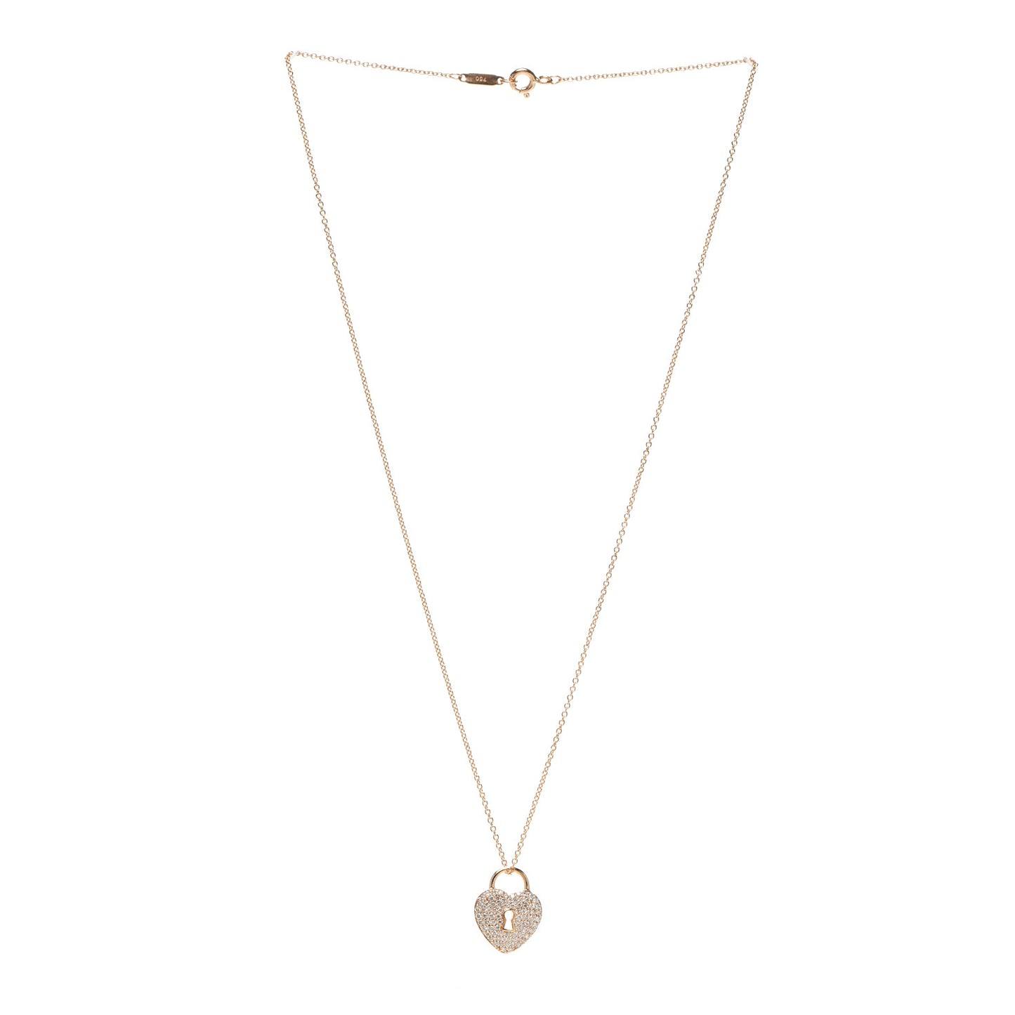 18K Rose Gold Diamond Heart Lock Pendant Necklace