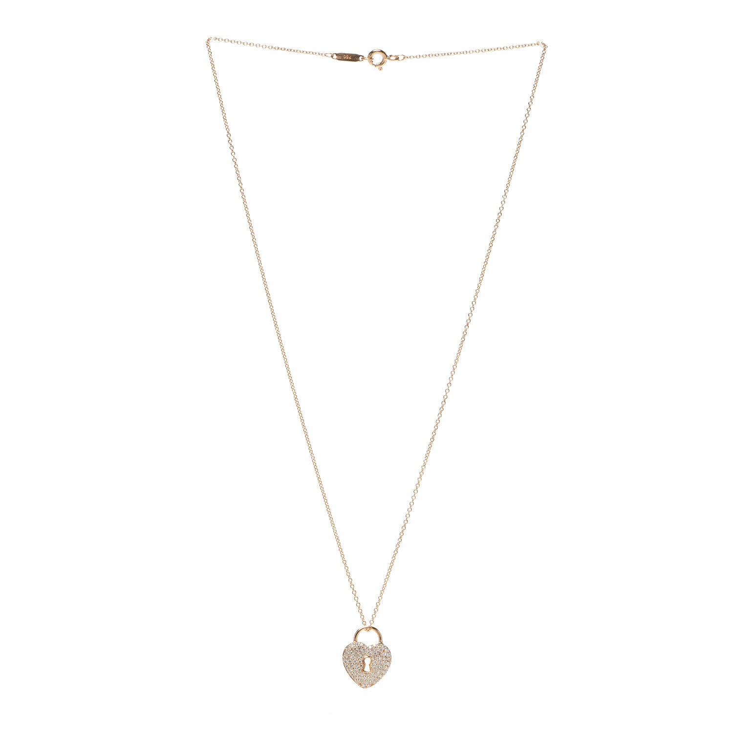 Tiffany 18K Rose Gold Diamond Heart Lock Pendant Necklace 2 of 4