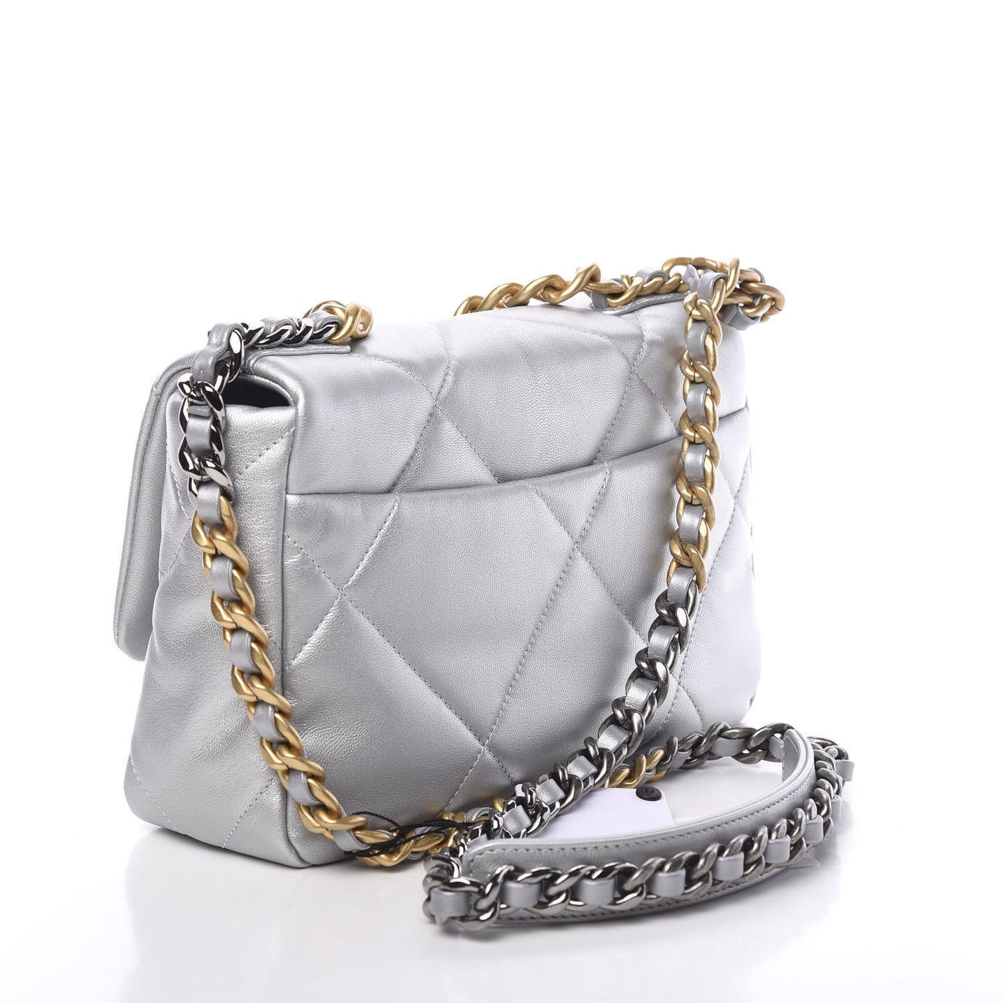 Metallic Goatskin Quilted Medium 19 Flap Silver