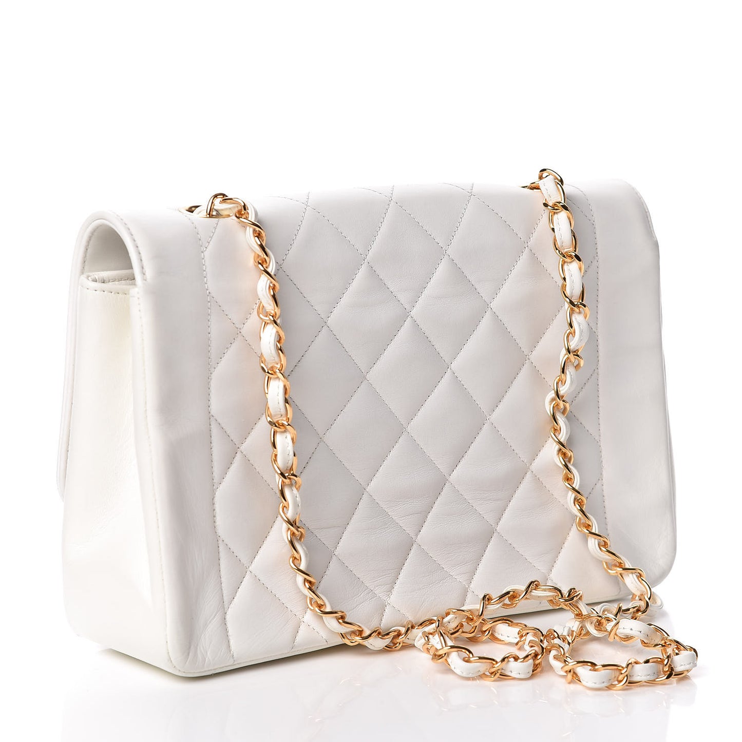 Lambskin Quilted Medium Single Flap White