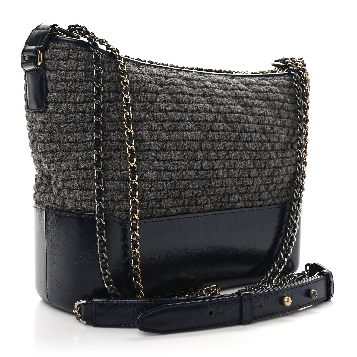 Chanel Tweed Calfskin Quilted Medium Gabrielle Hobo Gray Navy 3 of 11