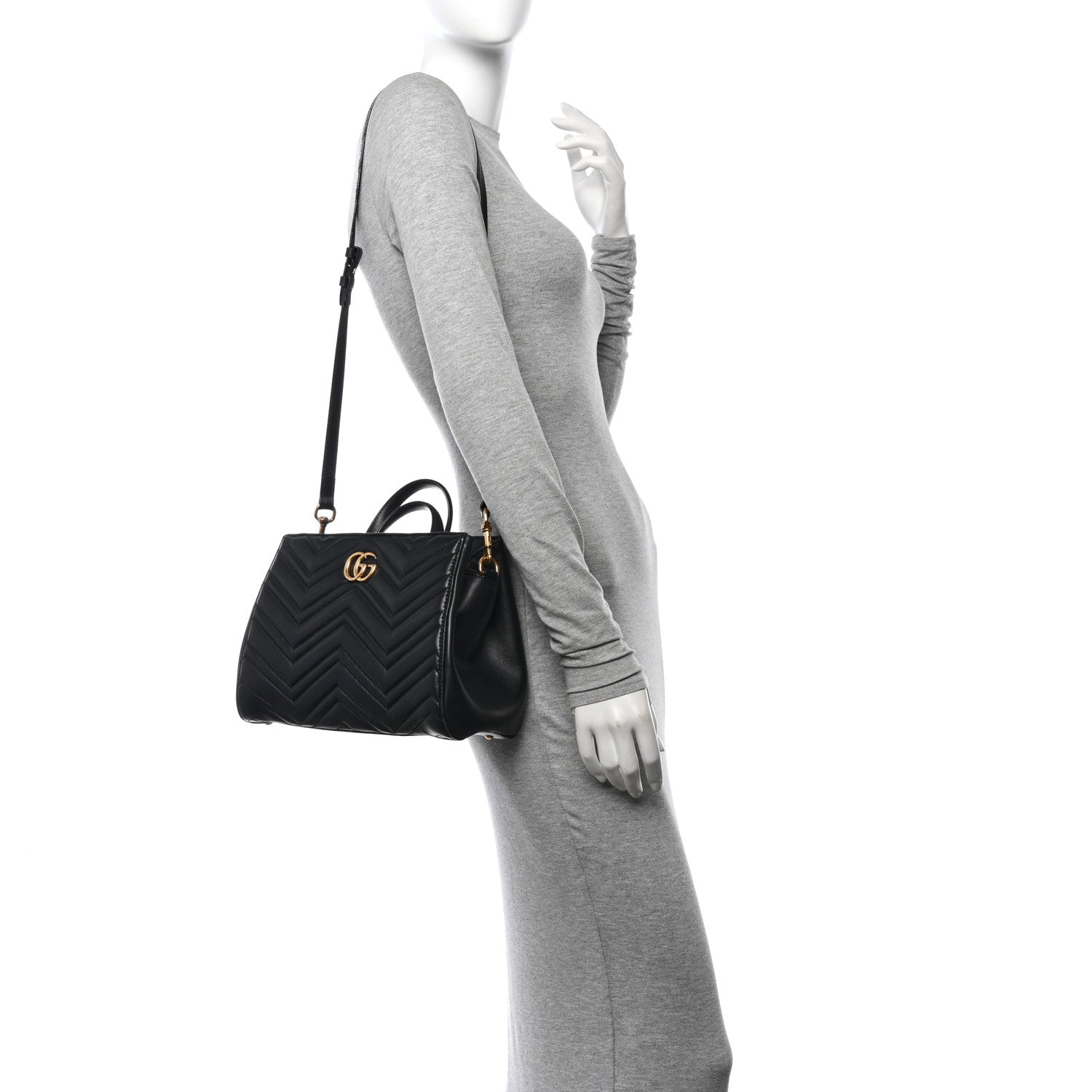Gucci Calfskin Matelasse Small GG Marmont Tote Black 2 of 15