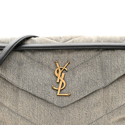 Saint Laurent Denim Quilted Medium Loulou Puffer Monogram Chain Satchel Azur 8 of 10