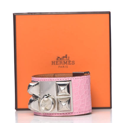 Hermes Matte Alligator Collier De Chien CDC Bracelet T1 5P Pink 6 of 6