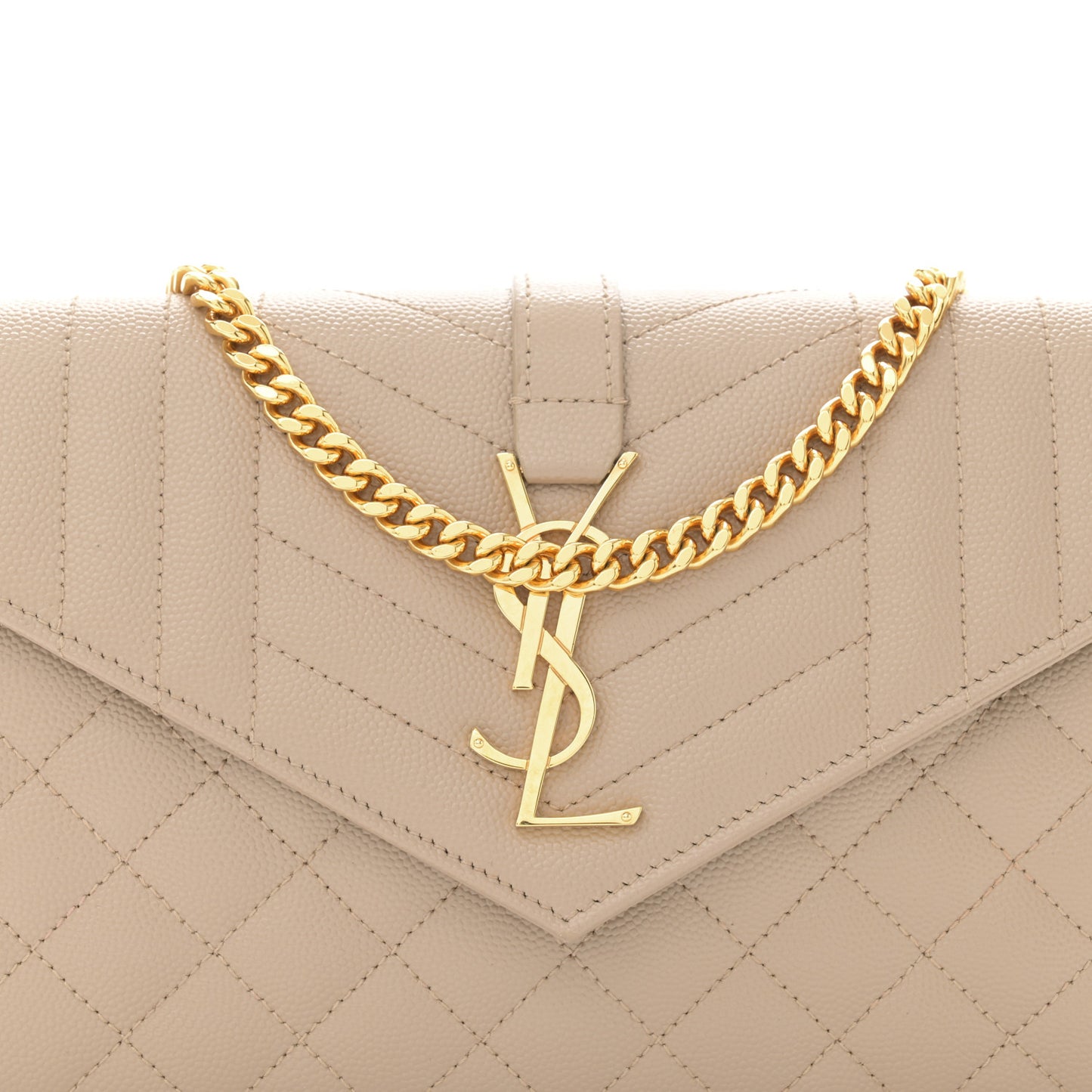 Grain De Poudre Mixed Matelasse Triquilt Monogram Chain Wallet Dark Beige