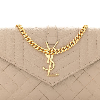 Saint Laurent Grain De Poudre Mixed Matelasse Triquilt Monogram Chain Wallet Dark Beige 6 of 9