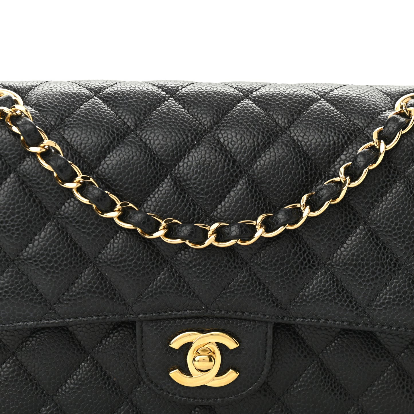 Caviar Quilted Medium Double Flap Black