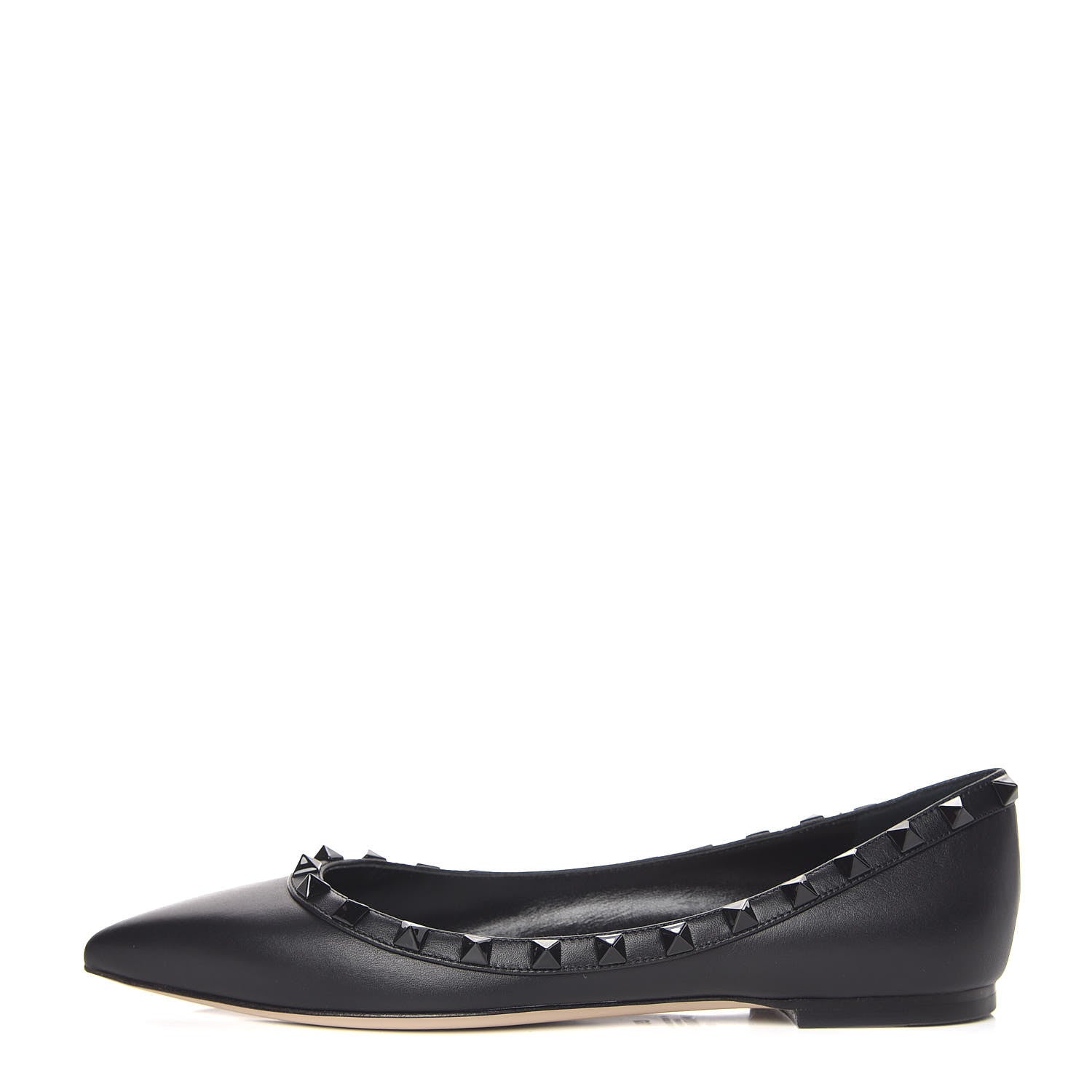 Valentino Garavani Calfskin Lacquered Monochrome Rockstud Ballerina Flats 37 Black 1 of 9