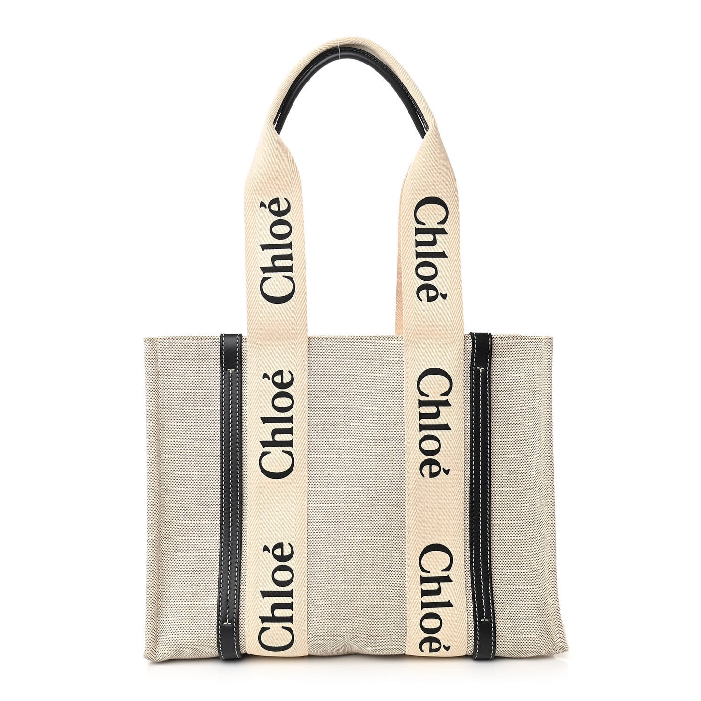 Cotton Calfskin Medium Woody Ribbon Tote White Black