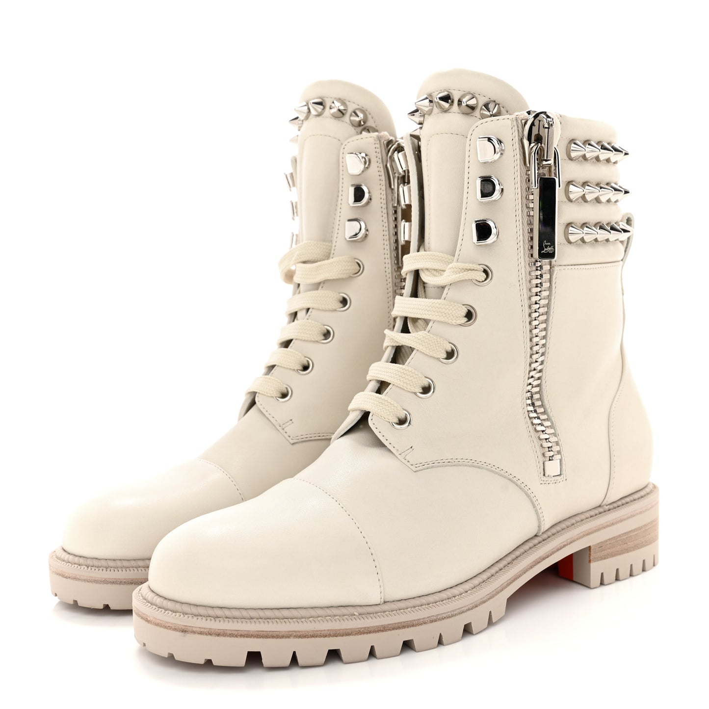 Calfskin Winter Spikes Combat Boots 38.5 White