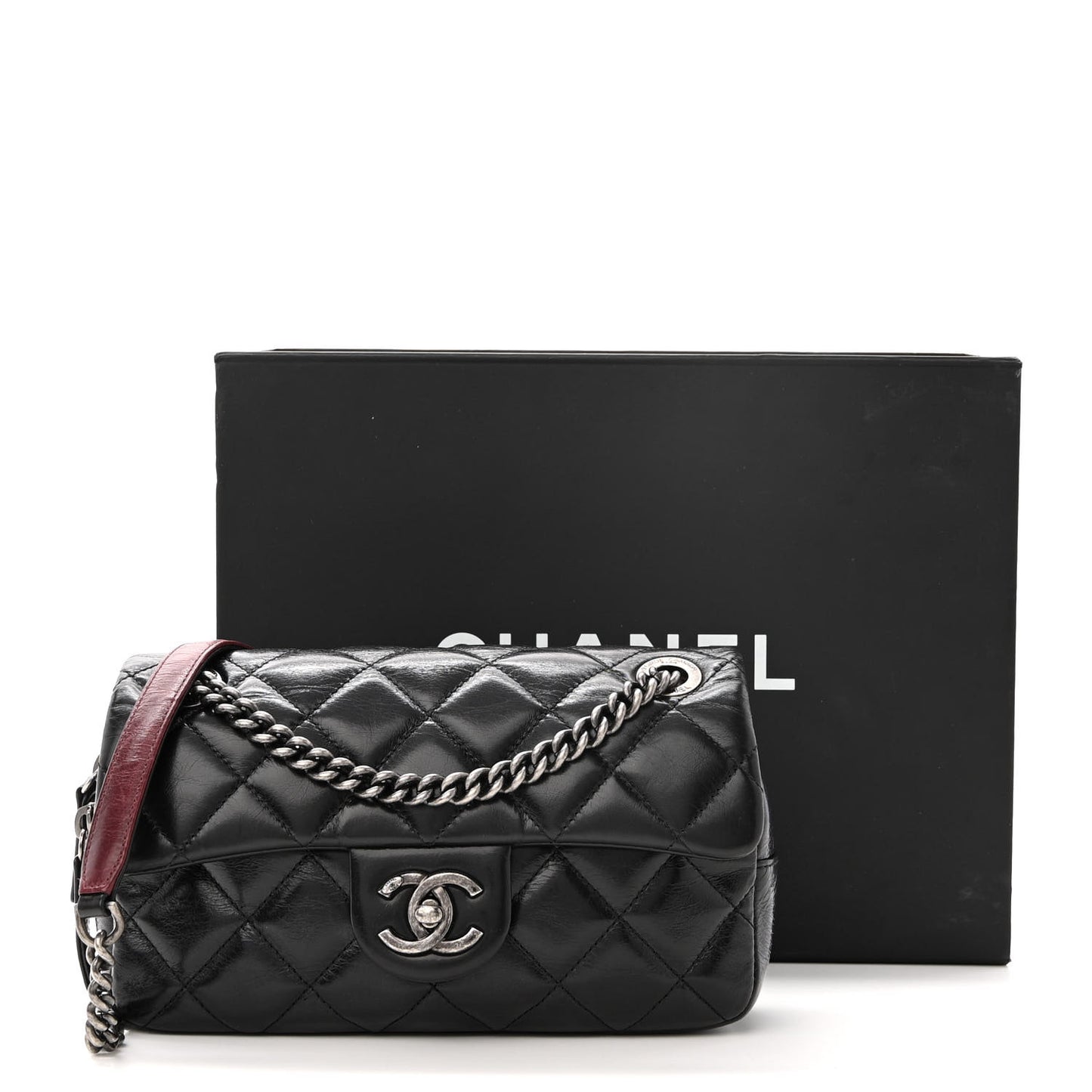 Glazed Calfskin Quilted Small Duo Color Flap Black