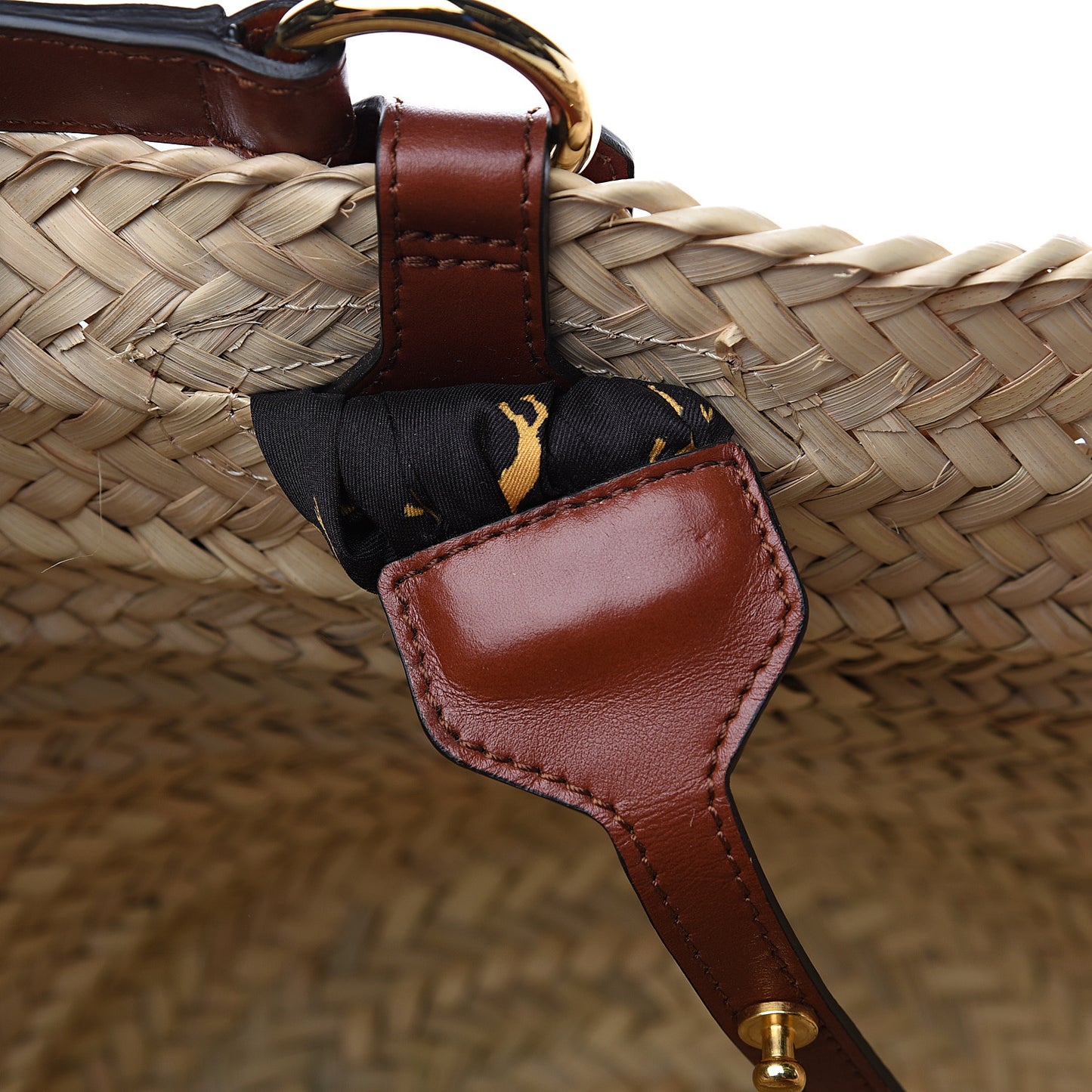 Smooth Calfskin Raffia Little Horses Medium Panier Basket Black Yellow