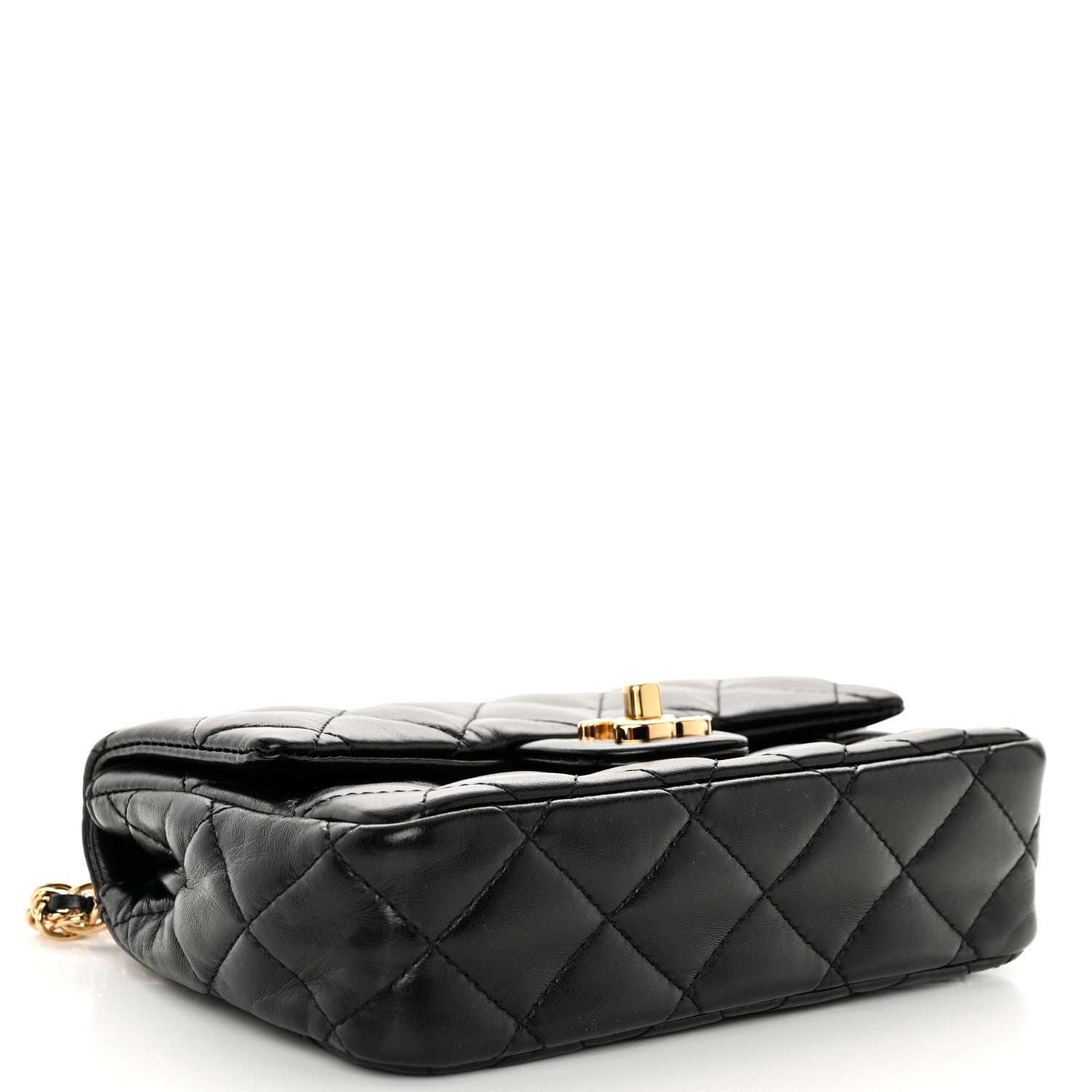 Chanel Shiny Lambskin Quilted Golden Links Top Handle Flap Black 4 of 11