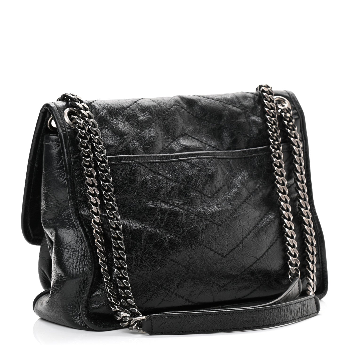 Saint Laurent Crinkled Calfskin Matelasse Monogram Medium Niki Chain Satchel Black 3 of 14