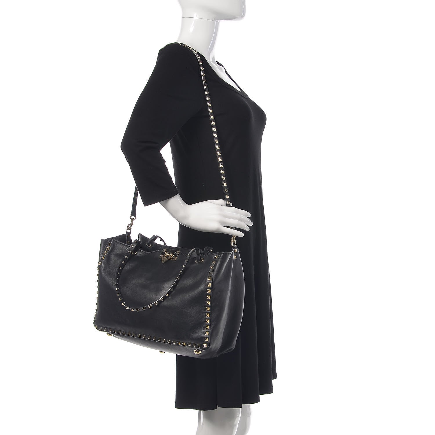 Valentino Garavani Vitello Medium Rockstud Tote Black 3 of 14