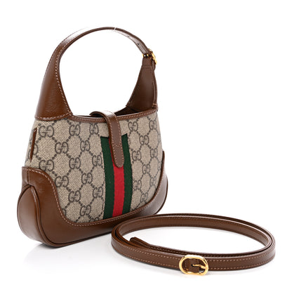 Gucci GG Supreme Monogram Azalea Calfskin Web Mini Jackie 1961 Hobo Beige Ebony Brown Sugar 3 of 10
