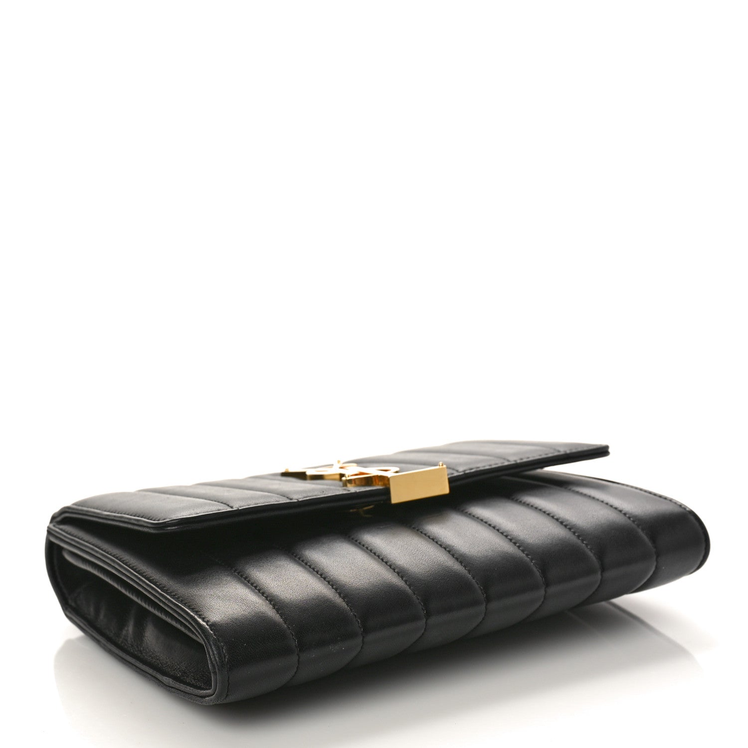 Saint Laurent Lambskin Matelasse Monogram Vicky Chain Wallet Black 4 of 9