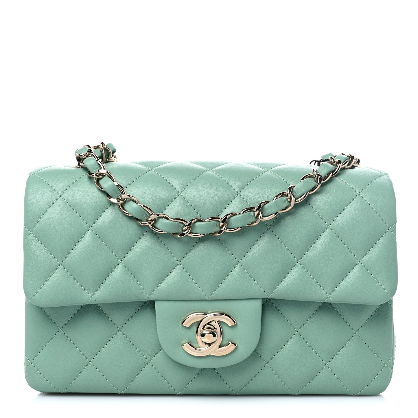 Lambskin Quilted Mini Rectangular Flap Light Green