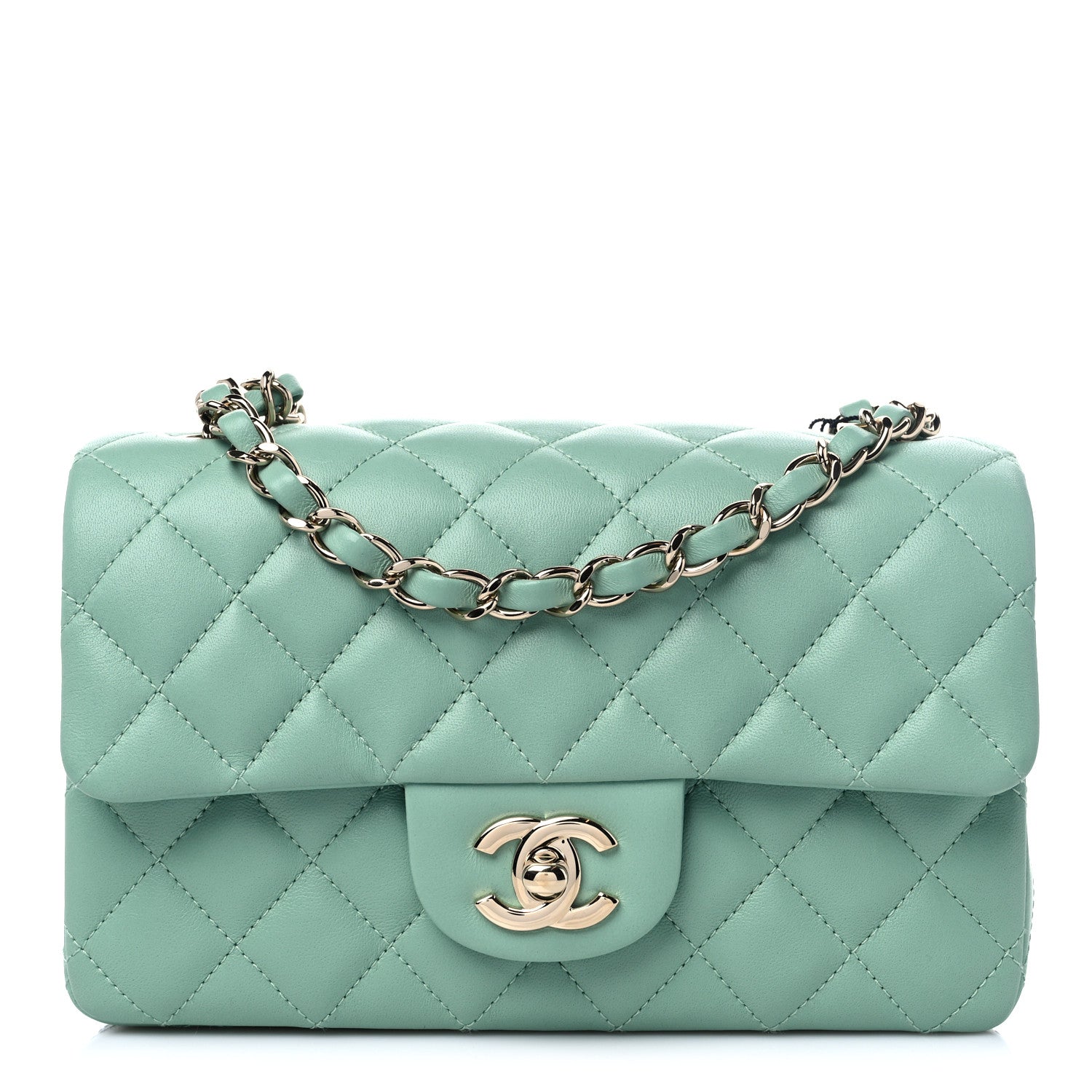 Chanel Lambskin Quilted Mini Rectangular Flap Light Green 1 of 9