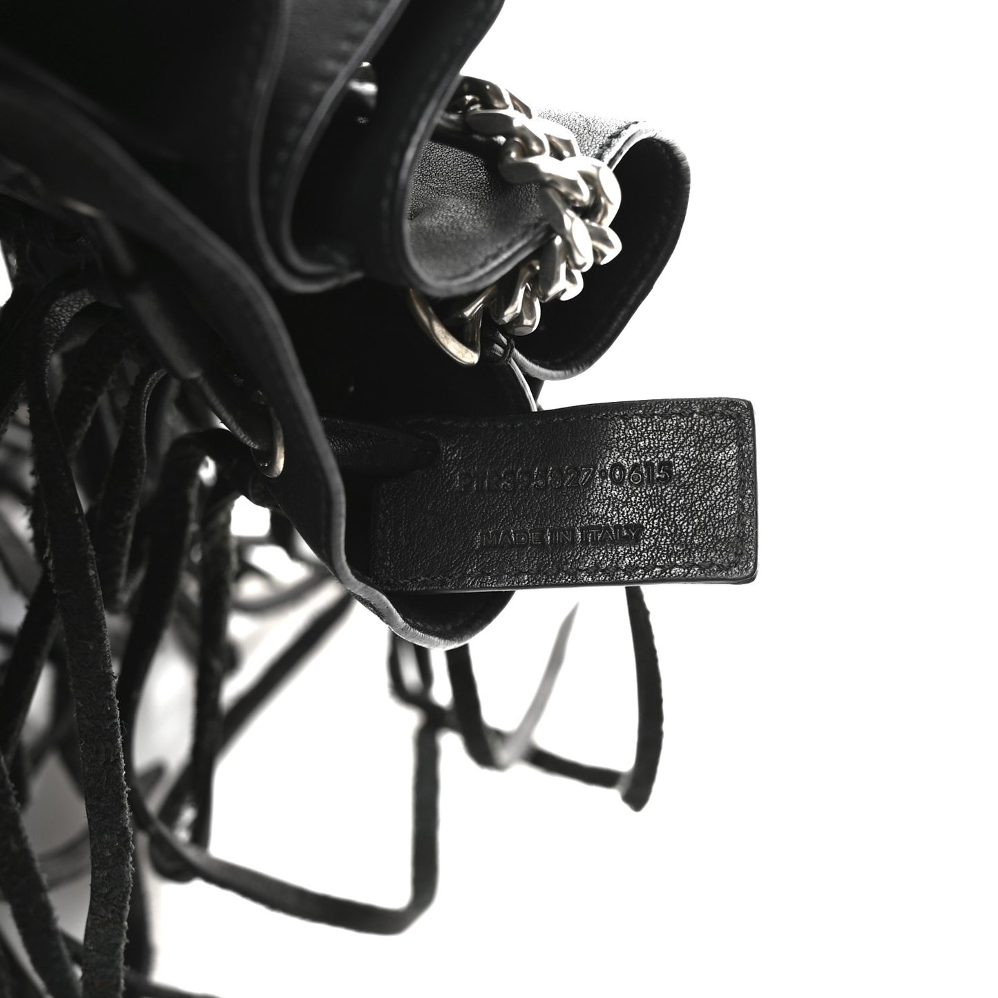 Calfskin Fringe Monogram Mini Bourse Bucket Bag Black